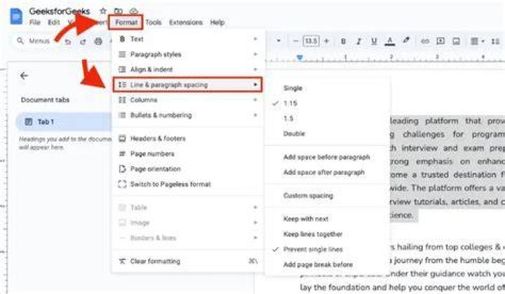 How do you check spacing on Google Docs?
